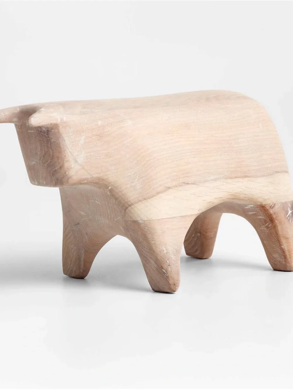 New! Crate&Barrel Light Wood Bull Sculpture in White Oak